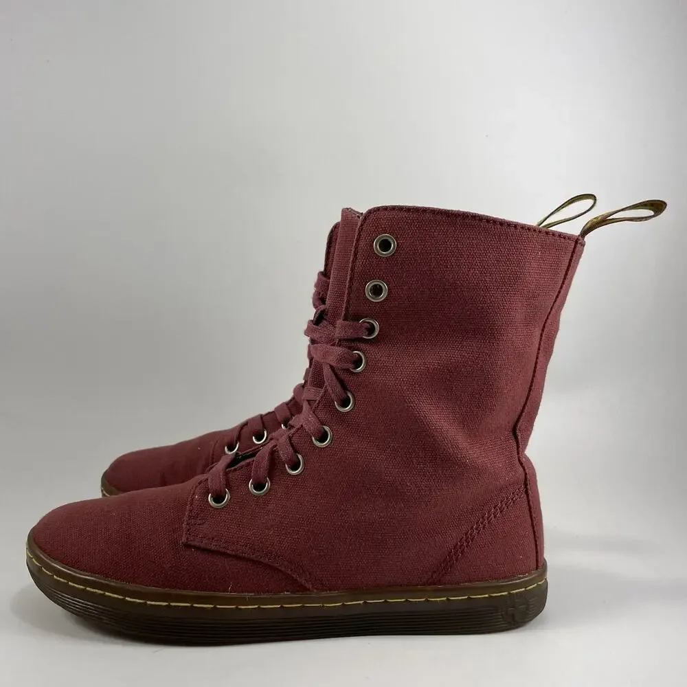 Dr Martens Docs Stratford Canvas Fold Over Boots Womens Size 6 Red Tartan Inlay
